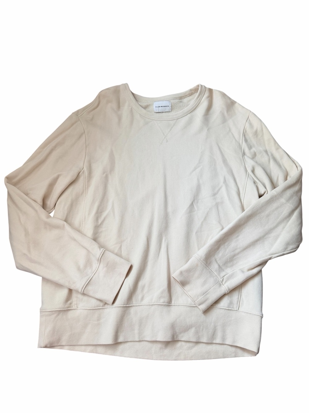 CLUB MONACO Cream Crew Neck Pullover Sweater Mens Size XL 100% Cotton